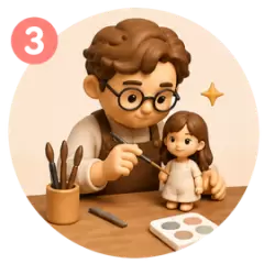 職人が人形を彩色するイメージ